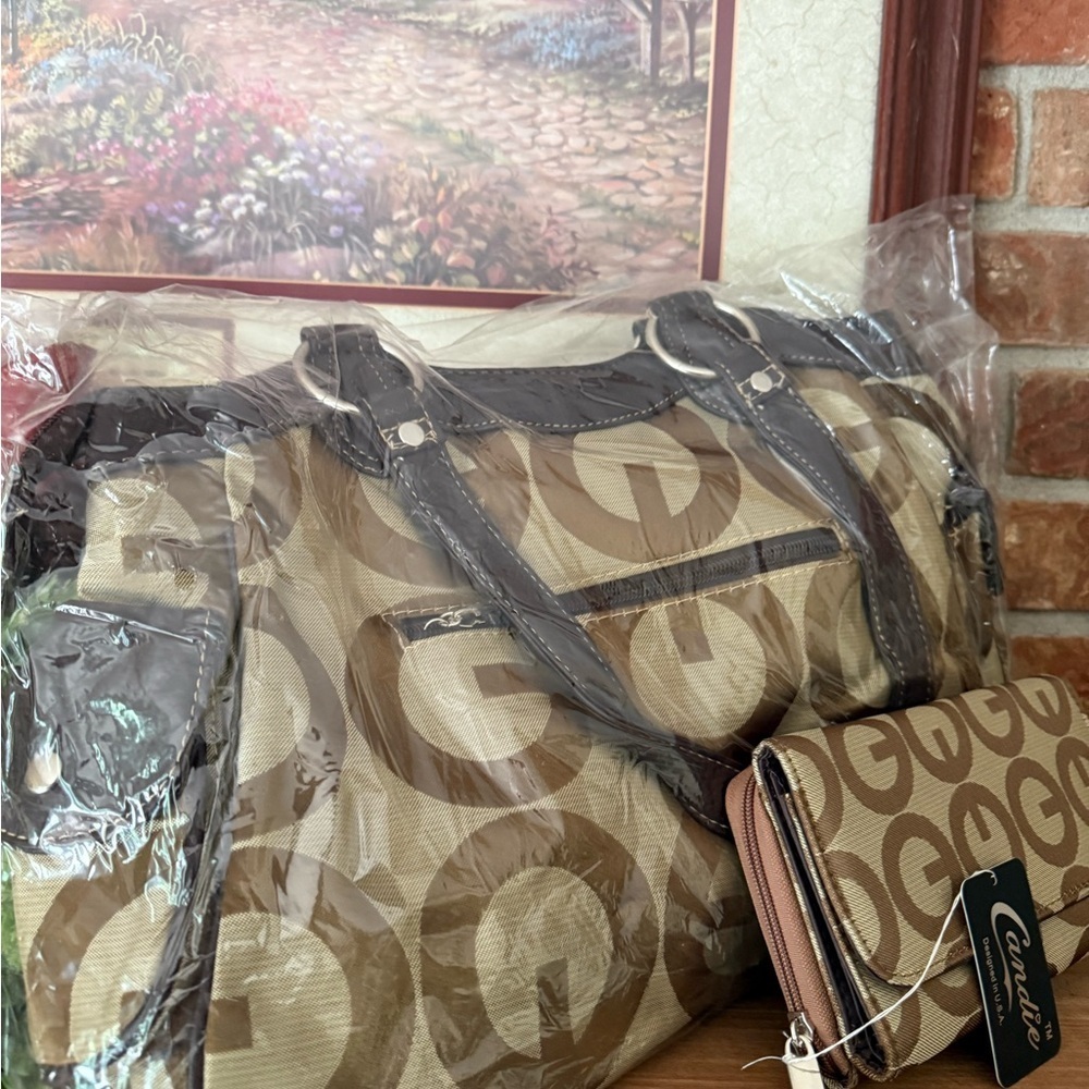 Candies Canvas Beige and Brown Tote Shoulder Bag with Wallet Matching Set NWT - Picture 7 of 10